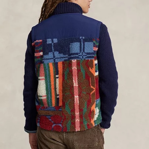 POLO Patchwork-Print Pile Fleece Vest - Picture 2 of 3
